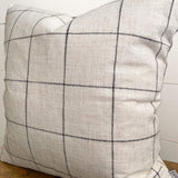White Window Pane with Black Grid Woven Pillow Cover 18x18 inch. Designer Pillow Shown at an angle