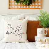 Actual previously made Love You Madly square cover, shown only as a fabric and print-quality example; design not included.