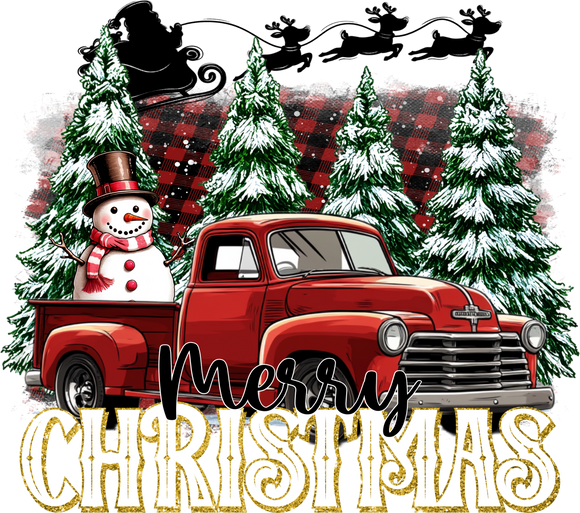 Merry Christmas with red truck Pillow Cover 17x17inch
