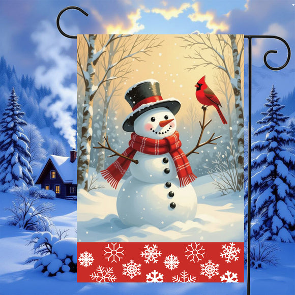 Snowman and Cardinal garden Flag