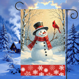 Snowman and Cardinal garden Flag