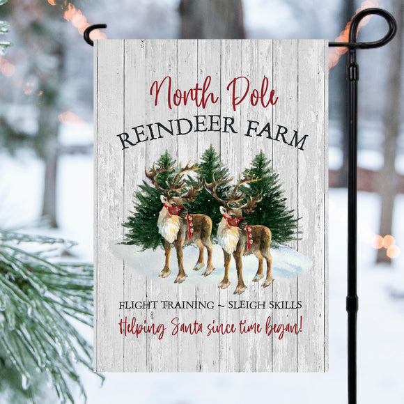 Reindeer Farm Christmas Garden Flag 12x18 inch