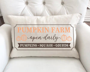 Pumpkin Farm Open Daily Pillow Cover 12x20 inch