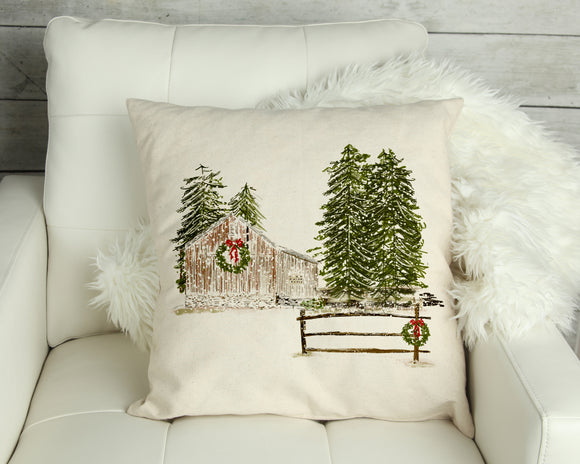 Barn with Wreath and Trees Pillow Cover #18