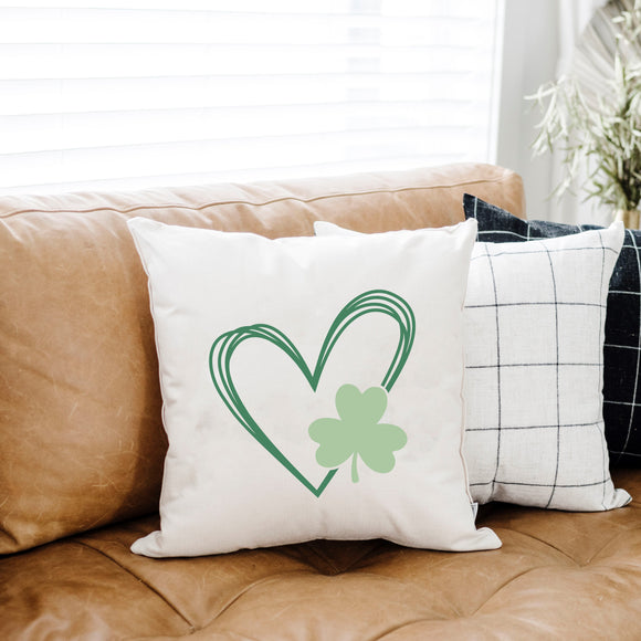 Heart w/Clover- 18x18 inch St Patrick's Day Pillow Cover
