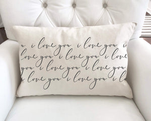 I Love You Pattern Charcoal Valentine's Day Farmhouse Throw Pillow Cover 12x20 Inch