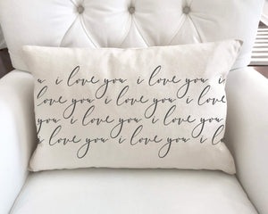 I Love You Pattern Charcoal Valentine's Day Farmhouse Throw Pillow Cover 12x20 Inch