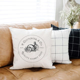 Decorative Spring Pillow Cover - P. Cottontail displayed on couch