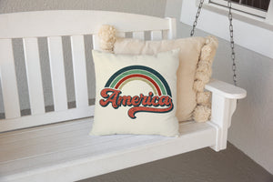 America 4th of July Decorative Pillow Cover displayed on porch swing