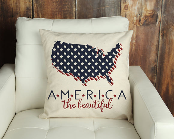 America The Beautiful decorative pillow cover displayed on chair