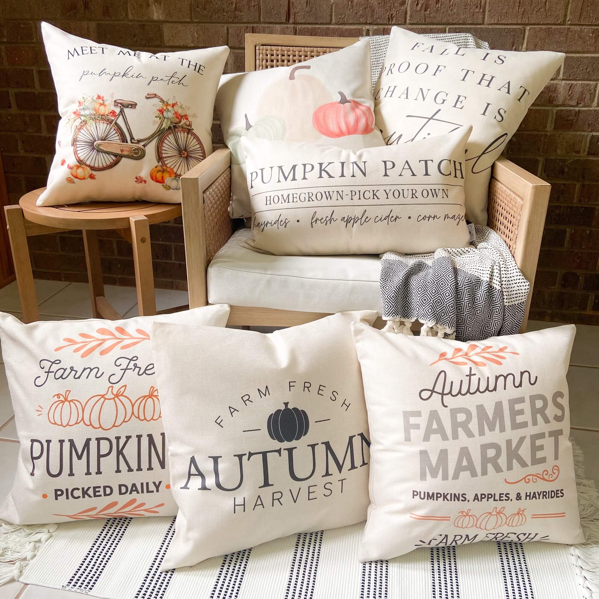 Autumn Harvest Decorative Pillow Cover 18x18 inches Cotton and Crate
