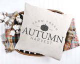 )Autumn Harvest pillow cover displayed in basket 18 by 18 inches 