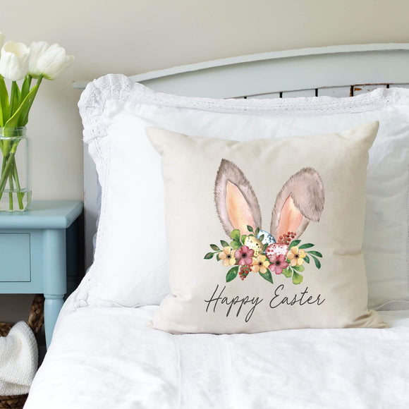 Decorative Easter Pillow Cover on White Bed