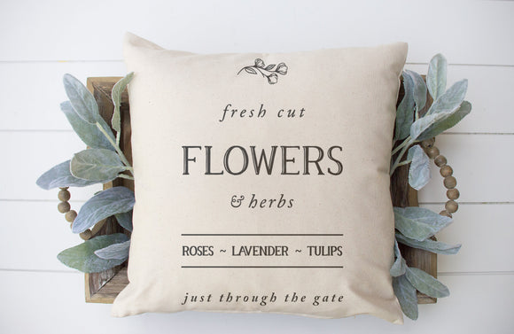 Fresh Cut Flowers & Herbs - Decorative Pillow Cover 18x18 in