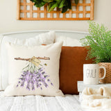 Hanging Lavender- Spring Decorative Pillow Cover 18x18 inch has a charcoal-colored design and natural, oatmeal-colored background