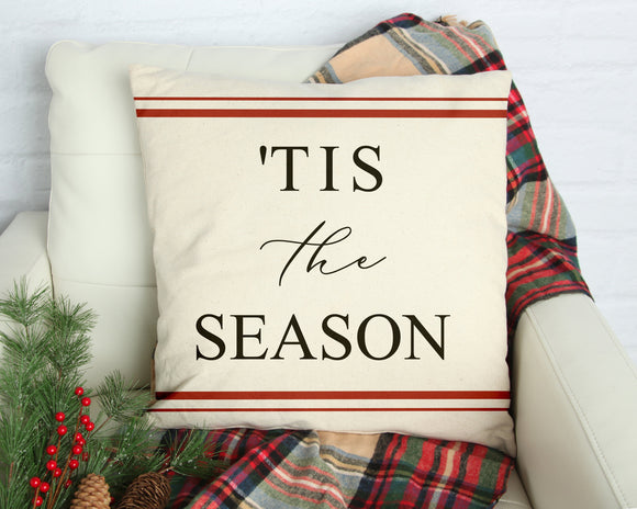 Tis the season- red farmhouse stripes- 18x18 inch pillow cover #21