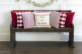 Tis the season- red farmhouse stripes- 18x18 inch pillow cover #21