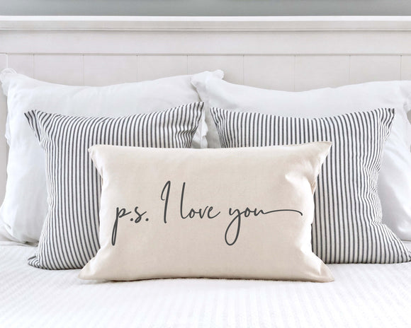 P.S. I Love You Valentine's Day Decorative Farmhouse Throw Pillow Cover 12x20 Inch