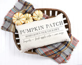 Pumpkin Patch pillow cover displayed in basket 12 by 20 inches 