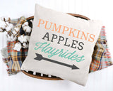 Pumpkins apples hayrides pillow cover displayed in basket 18x18 inches 
