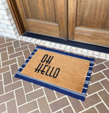 Blue Rug For Entry Doors - Woven Modern Farmhouse Rug Layered Under a Grass Door Mat