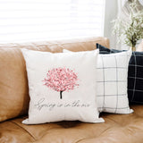  Cherry Blossom Tree Decorative Pillow Cover 18 by 18 inches displayed on couch
