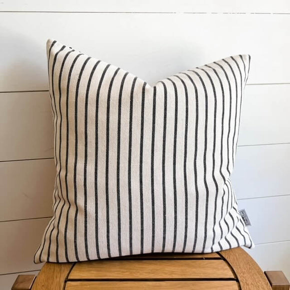 Black Ticking Stripe Throw Pillow Cover 18x18