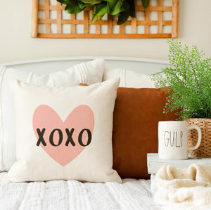 XOXO Valentine's Day Pink and Charcoal Throw Farmhouse Pillow Cover 18x18